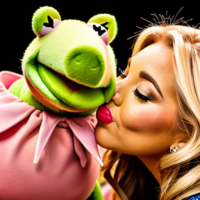 Kermit the frog kissing miss piggy