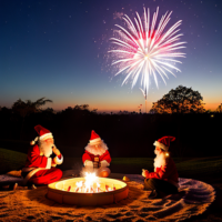 Fireworks in the sky in Christmas with Santa watching