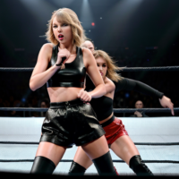 Giant Taylor Swift fighting tiny Taylor Swift