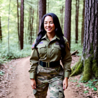 Military girl pants pulled down smile cammo in woods