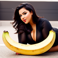 picture of a voluptuous woman eating a banana