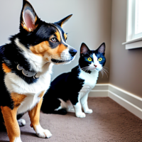 Dog watching cat