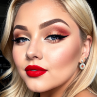 Blonde chubby fat red lipstick