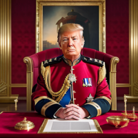 Donald J. Trump, masterpiece, 8k, hyperrealistic portrait, detailed face, detailed skin, photography, hq, photorealistic, King, emperor, 2300’s, 24th century, red, throne room, Royal black, Armor, medals, Starfleet, Star Trek