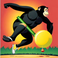 A large cartoon chimp throwing grenades