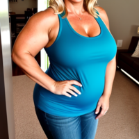 45 year old mom fat chubby blonde white tank top big arms