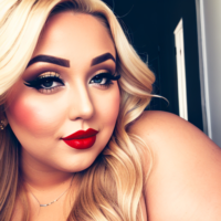 Blonde chubby fat red lipstick big arms