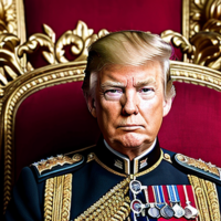 Donald J. Trump, masterpiece, 8k, hyperrealistic portrait, detailed face, detailed skin, photography, hq, photorealistic, King, emperor, 2300’s, 24th century, red, throne room, Royal black, Armor, medals, Starfleet, Star Trek