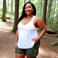 Dat woman chubby cargo shorts white tank camping