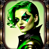 beautiful androgyne full face glamourous green goblin graphic portrait in fairy gothic armor