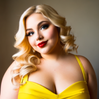 Overweight fat blonde red lipstick big arms innocent