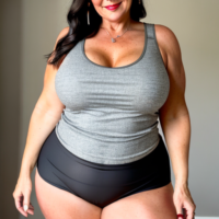 Dark hair dark features 45 year old woman mom jeans tank top thick panties plump big arms