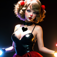 Shadowy Taylor Swift doing open heart surgery on a clown