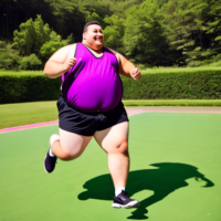 A fat guy jumping in a feminine way