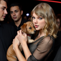 Taylor Swift strangling a puppy