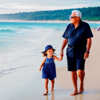 Grandfather and young granddaughter on the beach