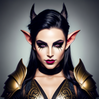 beautiful androgyne full face glamourous goblin graphic portrait in fairy plate armor