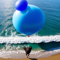 A large chimp balloon above the ocean