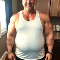 45 year old fat chubby blonde white tank top big arms