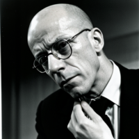 Michel Foucault crying bitterly with big tears running down his cheeks