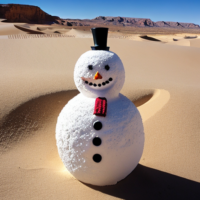 snowman in the desert made from sand