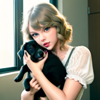 Taylor Swift strangling a puppy