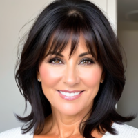 Dark hair dark features 45 year old woman