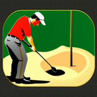 caricature of a male golfer in a sandtrap and digging holes trying to get the ball out