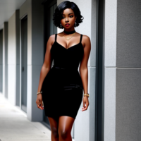 beautiful black woman in red dress with short black hair, full body view, head to toe