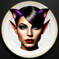 beautiful androgyne full face glamourous goblin graphic portrait in fairy plate armor