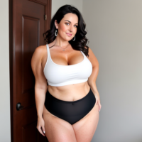 Dark hair dark features 45 year old woman mom jeans tank top thick panties plump big arms