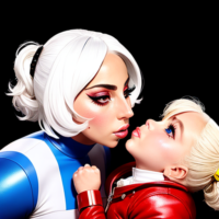 Lady Gaga punching a midget in the face realistic skin