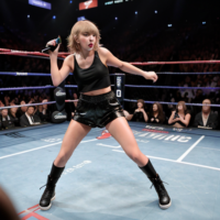 Giant Taylor Swift fighting tiny Taylor Swift