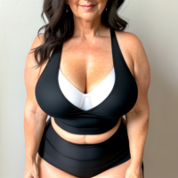 Dark hair dark features 45 year old woman mom jeans tank top thick panties plump big arms