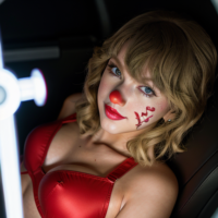 Shadowy Taylor Swift open heart surgery on a clown hyper-realistic detailed skin