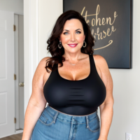 Dark hair dark features 45 year old woman mom jeans tank top thick panties plump big arms